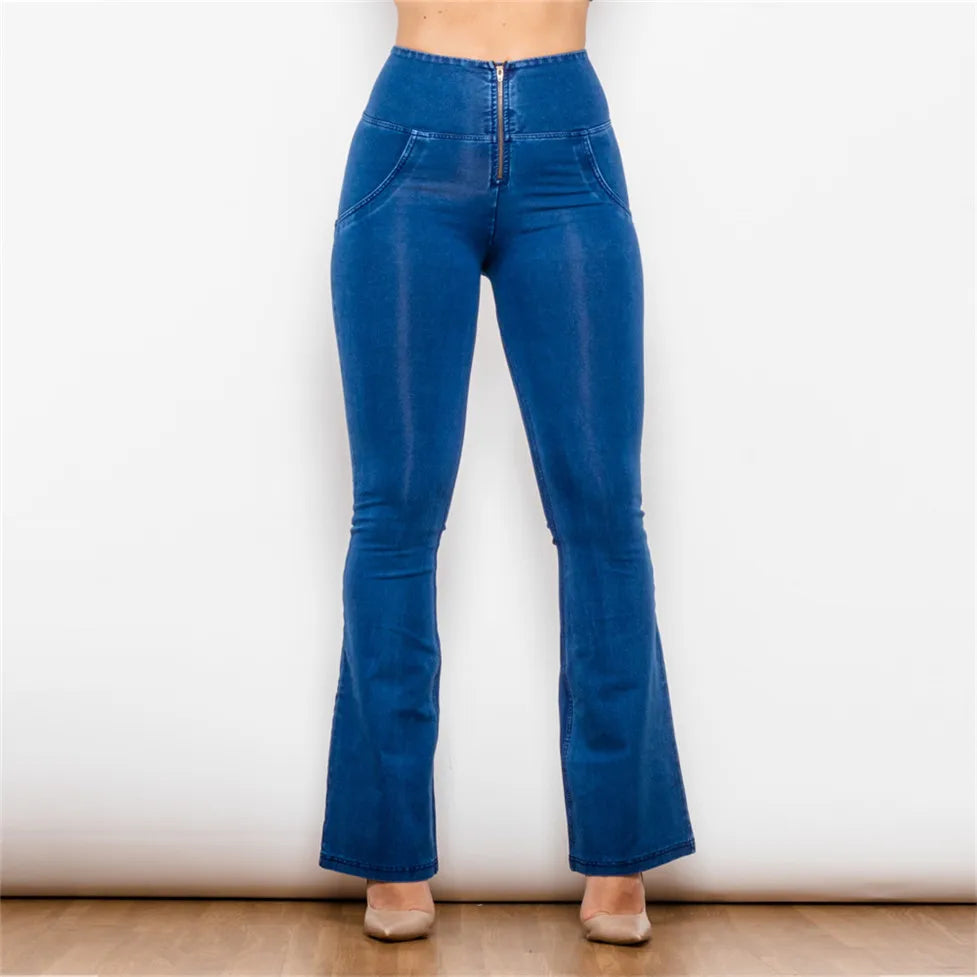 Shascullfites Butt Lift Flare Jeans Vintage Blue Skinny Fashion Wide Leg High Waist Denim Washed Blue Jeans