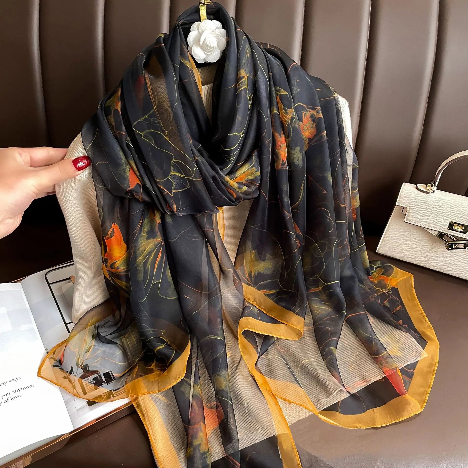 Silk Scarf Foulard Female Headbanda Luxury Hijab Women Soft Warm Pashmina Beach Scarves Echarpe Shawl Large Wrap Echarpe Bandana see chart 2