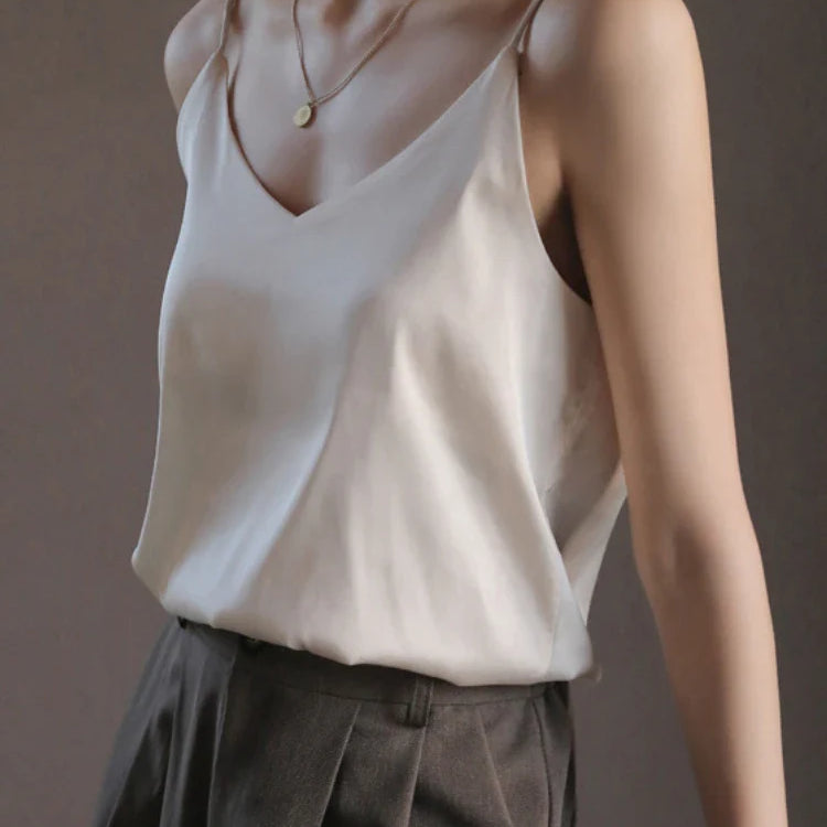 Grey Camisoles for Women Acetate SATIN Loose Summer Spaghetti Strap Tank Top Solid V-neck Fashion Sexy Backless Tanks & Camis