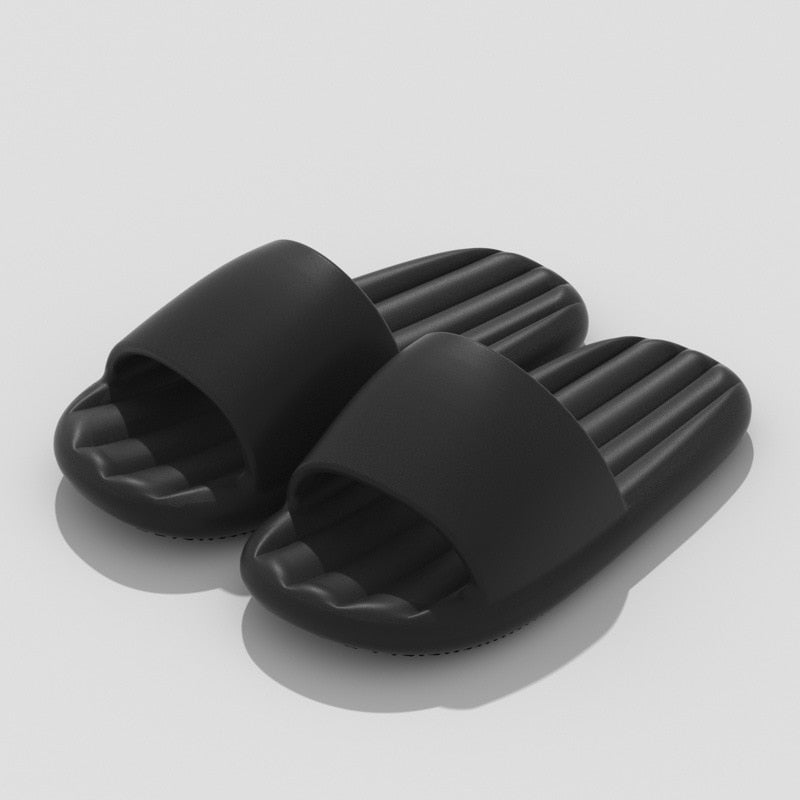 Summer Slippers Cloud Soft Couple Slides Women Men Bathroom House Cheese Slippers Leaking Quick-drying Shower Slipper Black