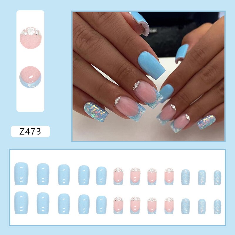 Reusable Adhesive Nail Short False Nails Press On Nails Tips Nails Fake Manicure With Glue Decorated False Nails Z473