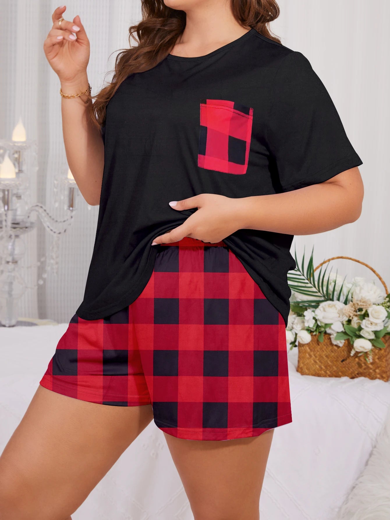 Plus size pajama set Plus size short sleeved shorts Plus size home clothing Plus size milk silk set New 2024