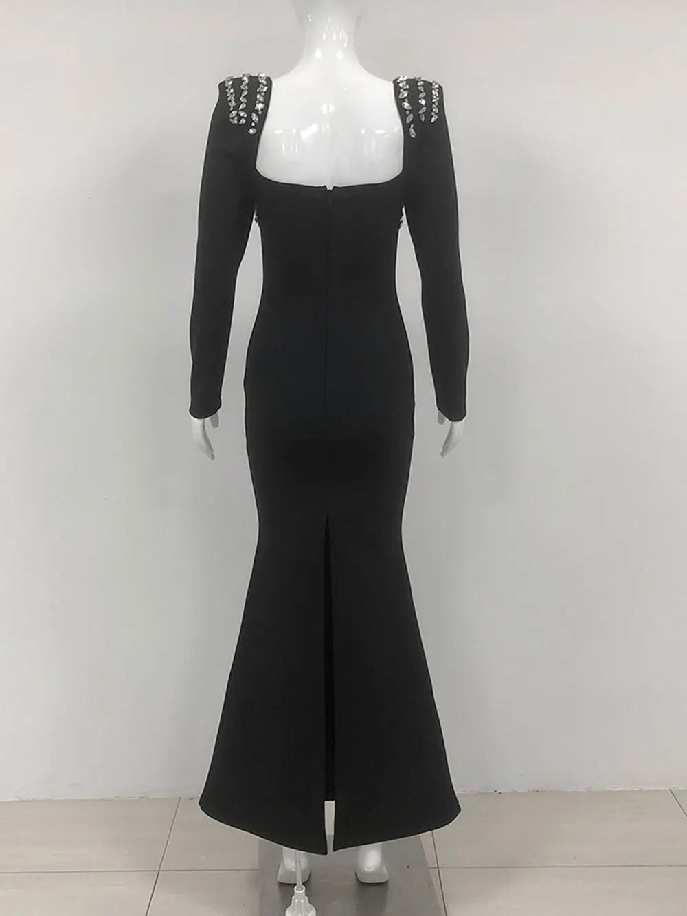 Elegant Light Luxury Nail Diamond Tail Dress Women Long Sleeve Bodycon Bandage Dress Celebrity Evening Party Long Dress Vestidos