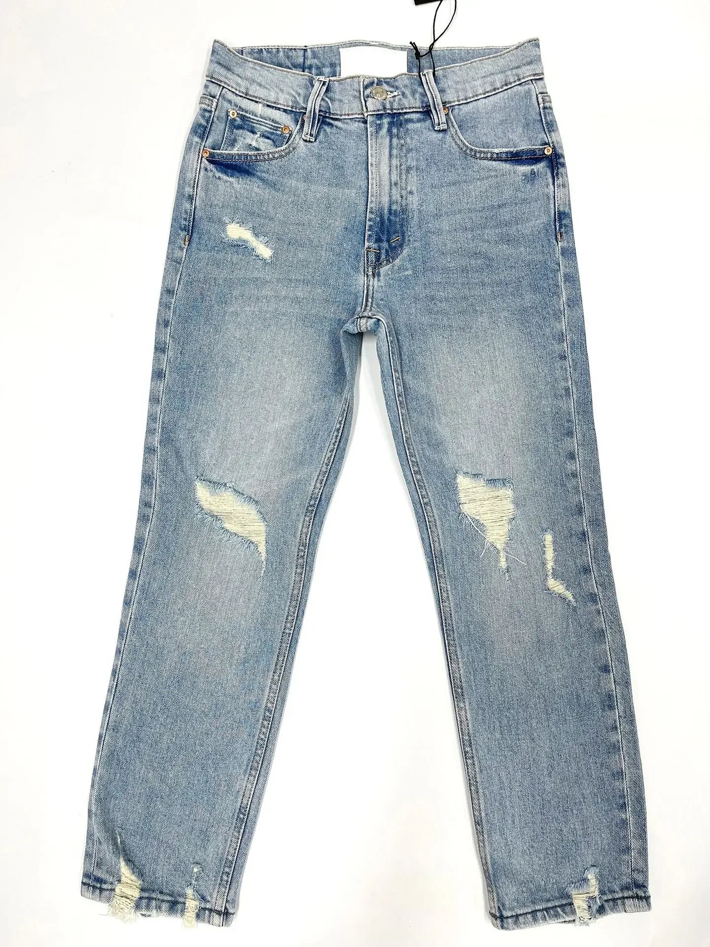 Spring Summer New Women High Waist Distressed Retro Jeans Casual Fashion Ankle-length Denim Pants