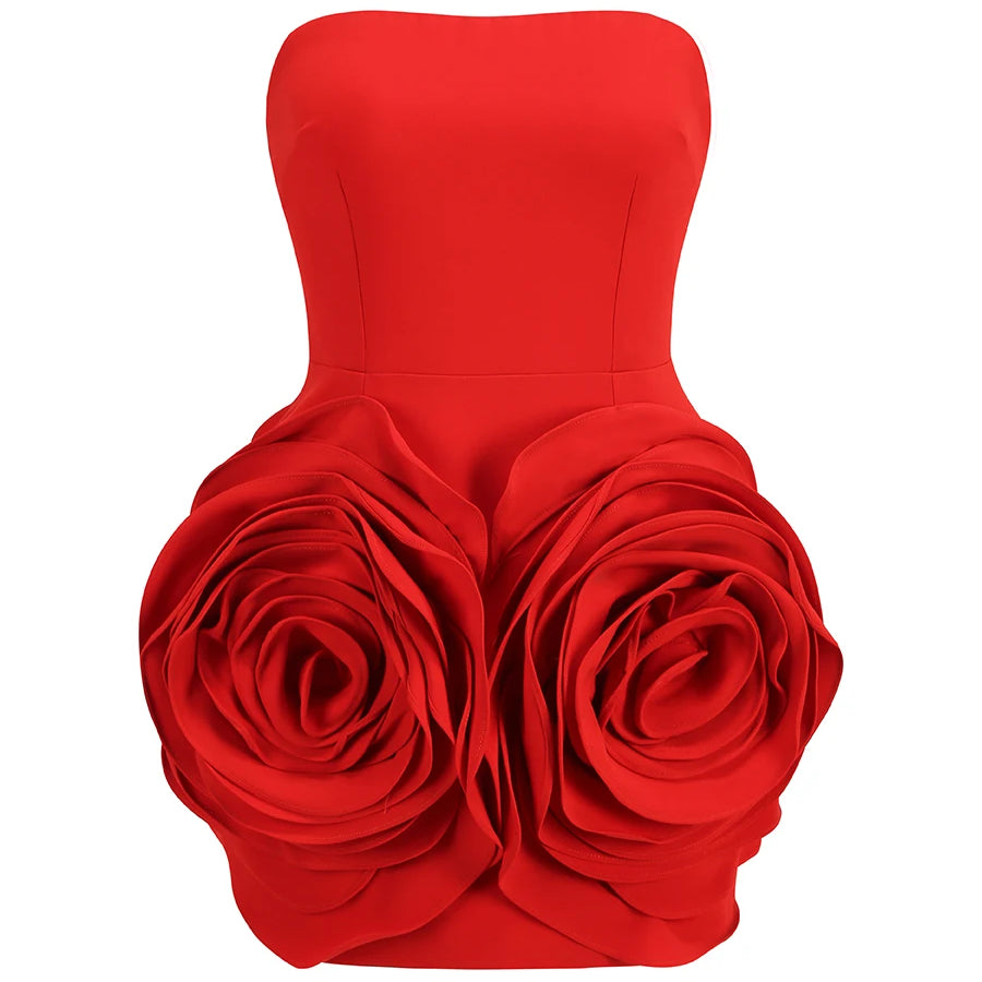 2024 New Spring Women Sexy Strapless Big Flowers Bodycon Mini Dress Cute Celebrity Birthday Party Girls' Homecoming Dress