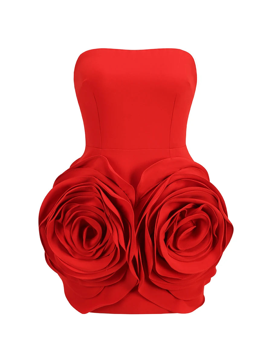 2024 New Spring Women Sexy Strapless Big Flowers Bodycon Mini Dress Cute Celebrity Birthday Party Girls' Homecoming Dress