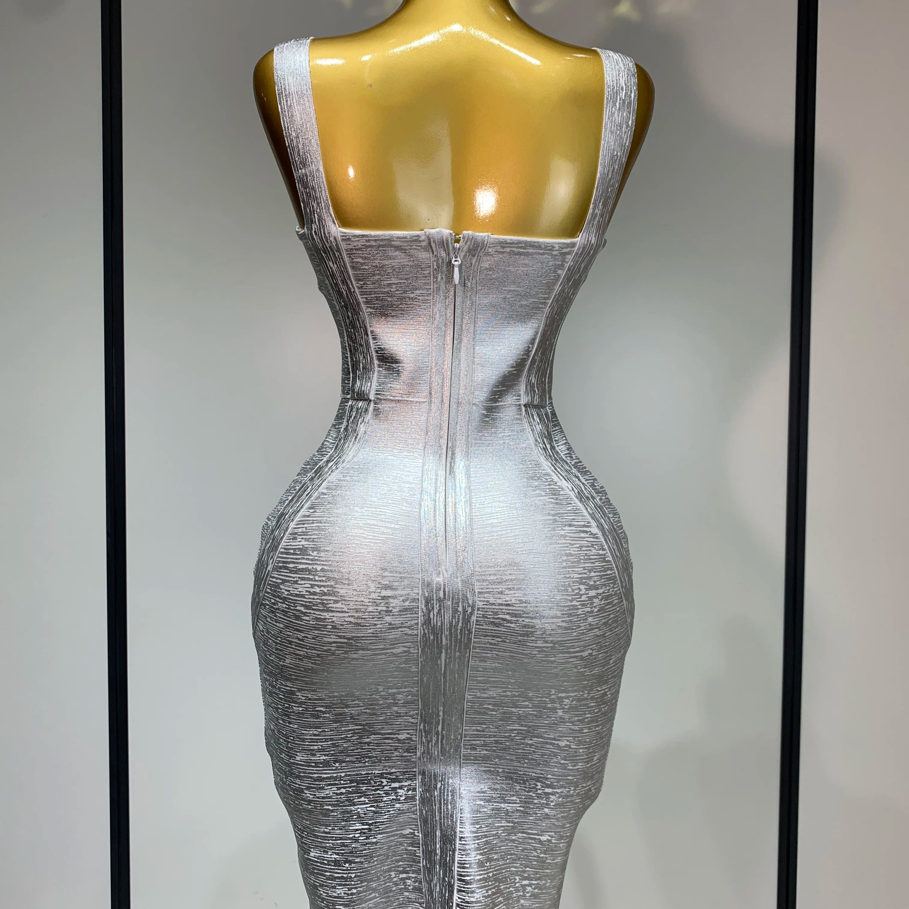 Women Sleeveless Bodycon Bandage Dress Celebrity Elegant Silver Gold Cocktail Party Birthday Dress Vestidos
