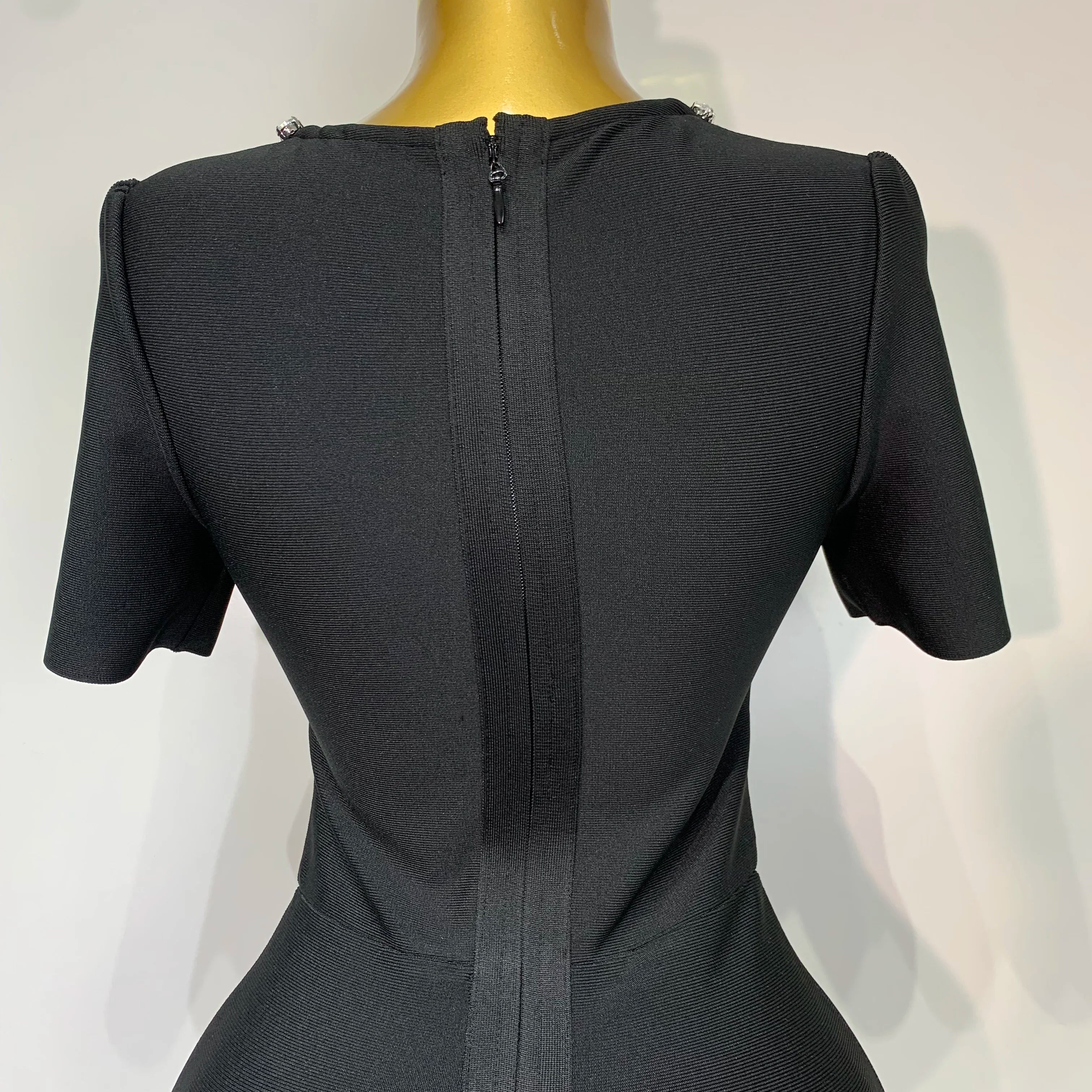 Women Sexy Luxury Rhinestone Short Sleeve Bodycon Dress 2025 Party Evening Celebrate Birthday Black Bandage Club Prom Gown