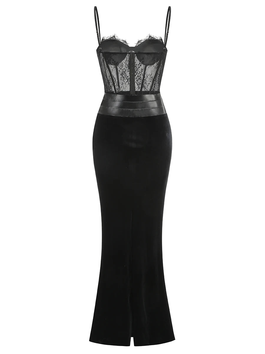 2025 New Black Women Sexy Strap Lace Fashion Bodycon Long Maxi Dress Celebrate Birthday Vacation Cocktail Outfit Vestido