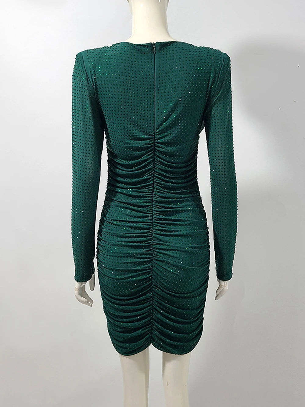 2025 New Rhinestone Long Sleeve Sexy Mini Dress For Women Fashion Shawl Collar Bodycon Club Dress Elegant Female Party Clothes