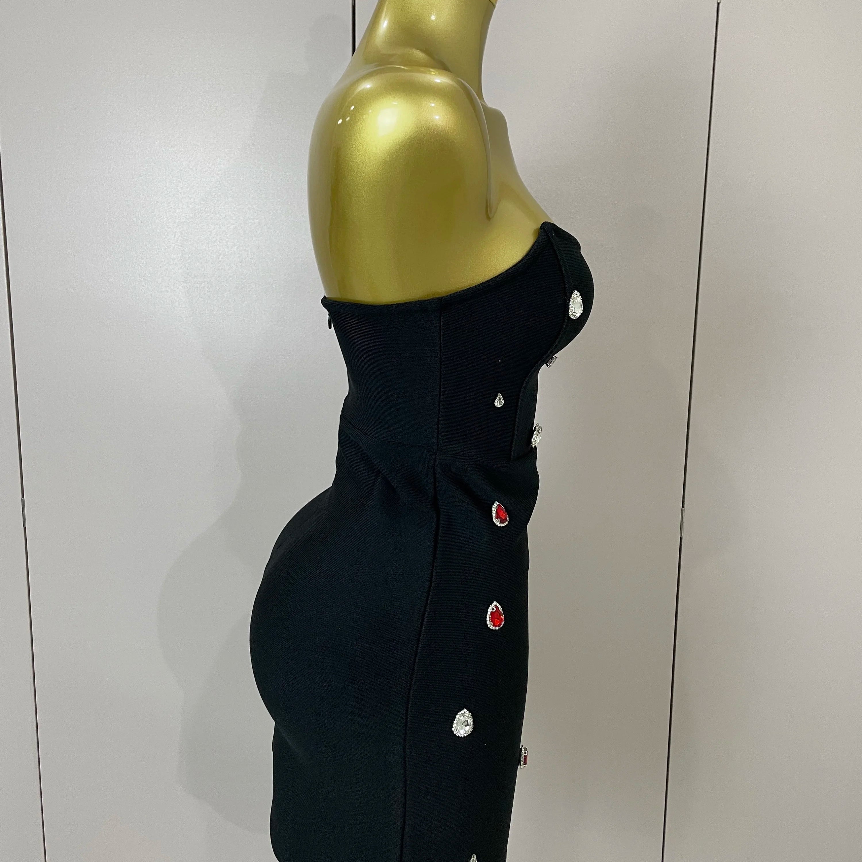 Sexy Strapless Colorful Crystal Bodycon Mini Bandage Dress 2025 Women New Elegant Party Celebrate Luxury Birthday Dress