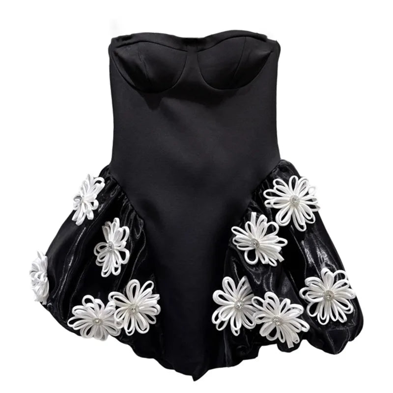 Winter New Sweet Three-Dimensional Flower Back Bandage Dress For Women Evening Party Strapless Dresses Female 11A07461