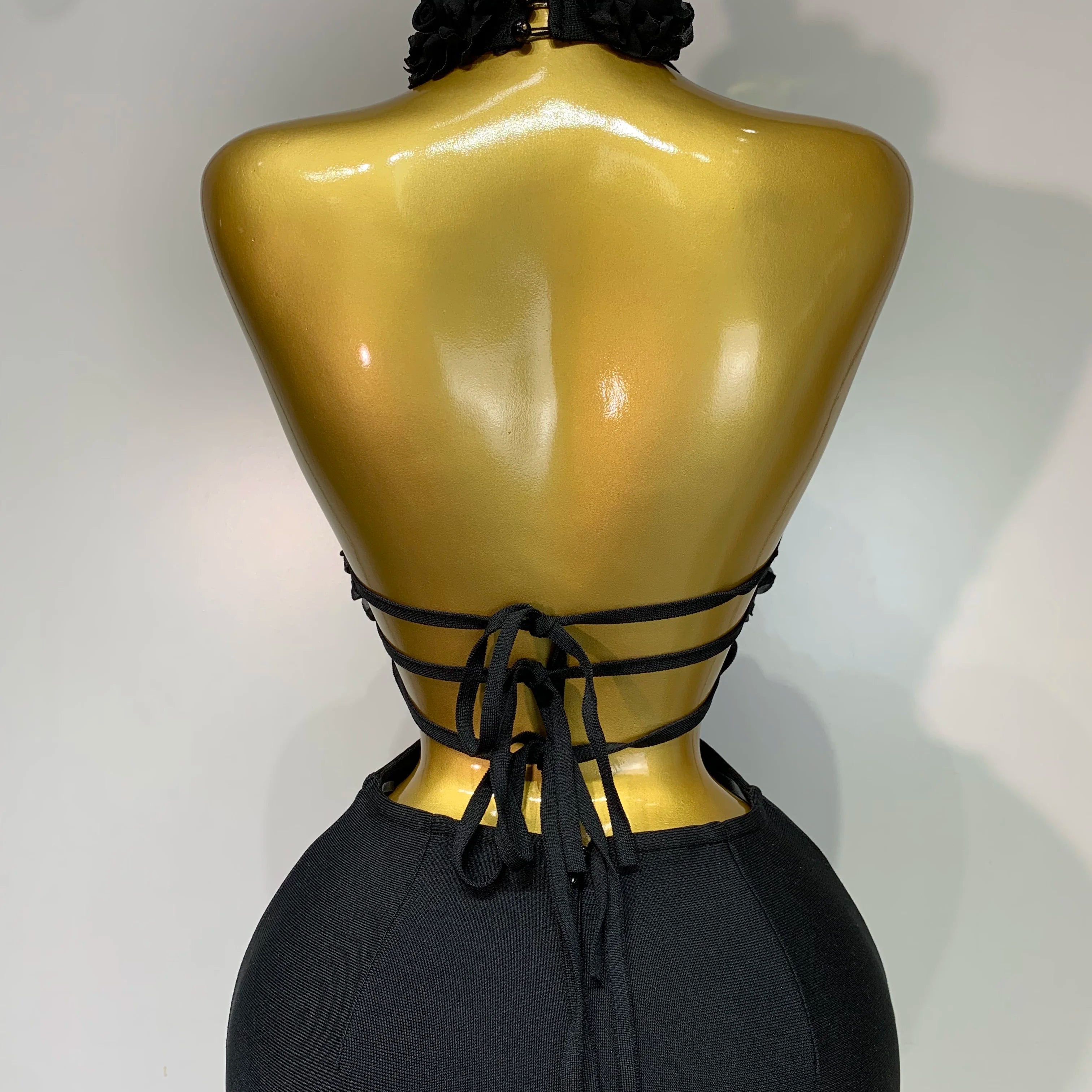 Women Sexy Halter Hollow Out Flowers Bodycon Bandage Dress Red Backless Celebirty Elegant Party Luxury Birthday Wedding Dresses