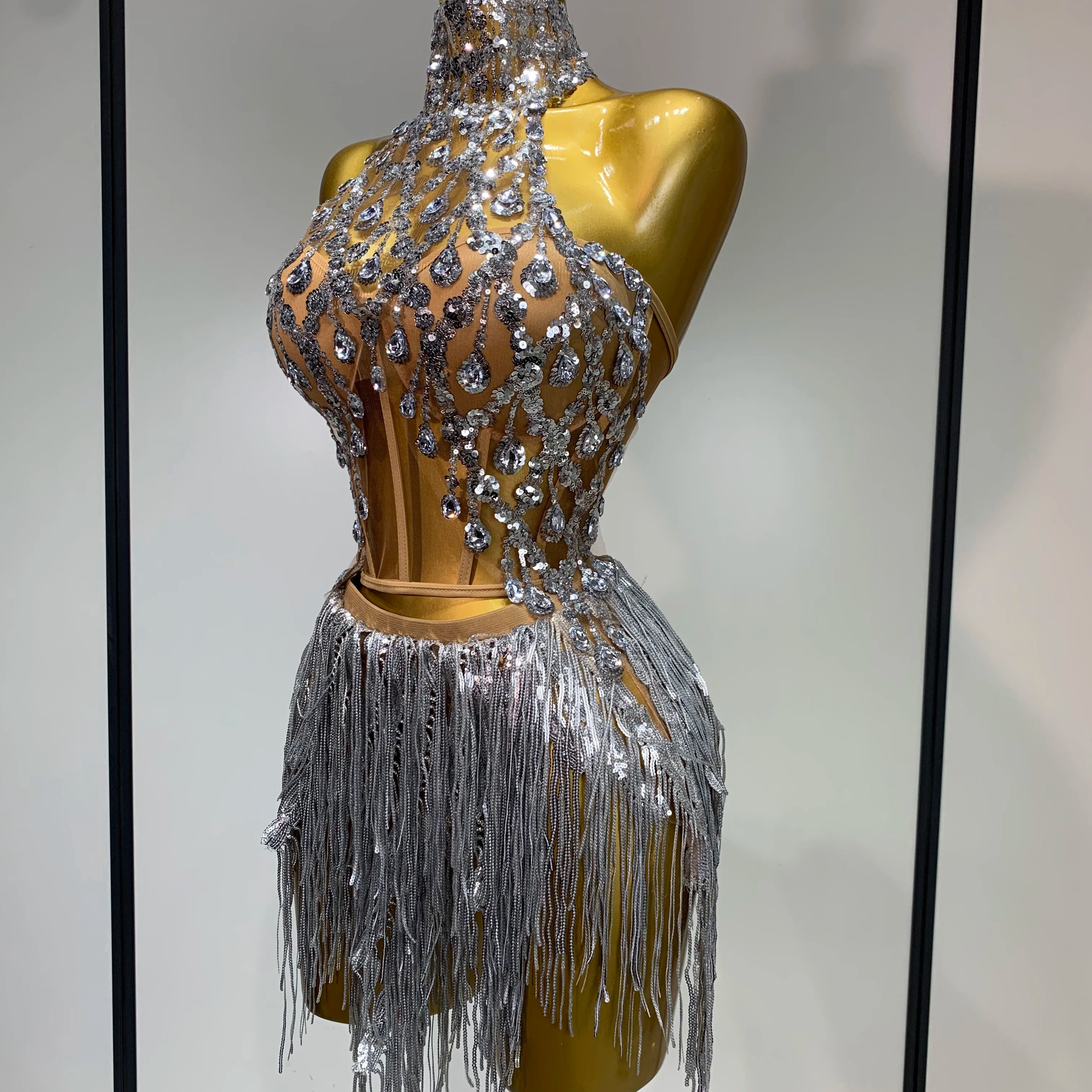 Women Sexy Sequins Rhinestone Glitter Two Pieces Sets 2025 Luxury Birthday Evening Party Nightclub Hotwife Singer Stage Outfit