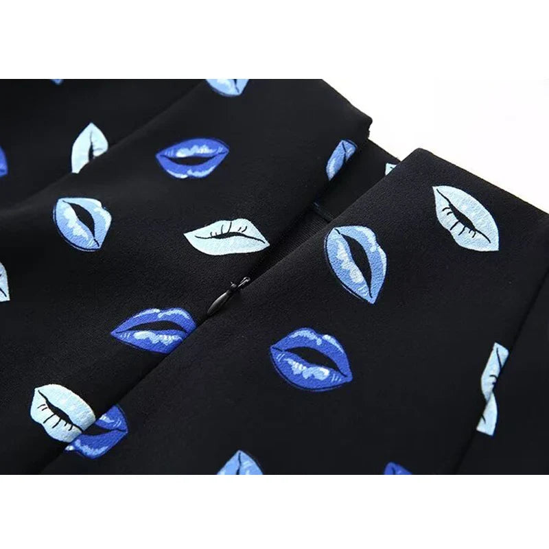 TRAF Print Mini Skirts for Women High Waist Pleated Skirt Women Contrast Short Women's Skirts Streetwear Retro Skort Women