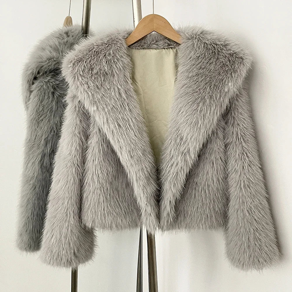 OFTBUY Women's Fur Coat and Eco Fur Coat for Women New in Faux Fur Jacket Female High Quality Women's Clothing Jacket with Fur Gray