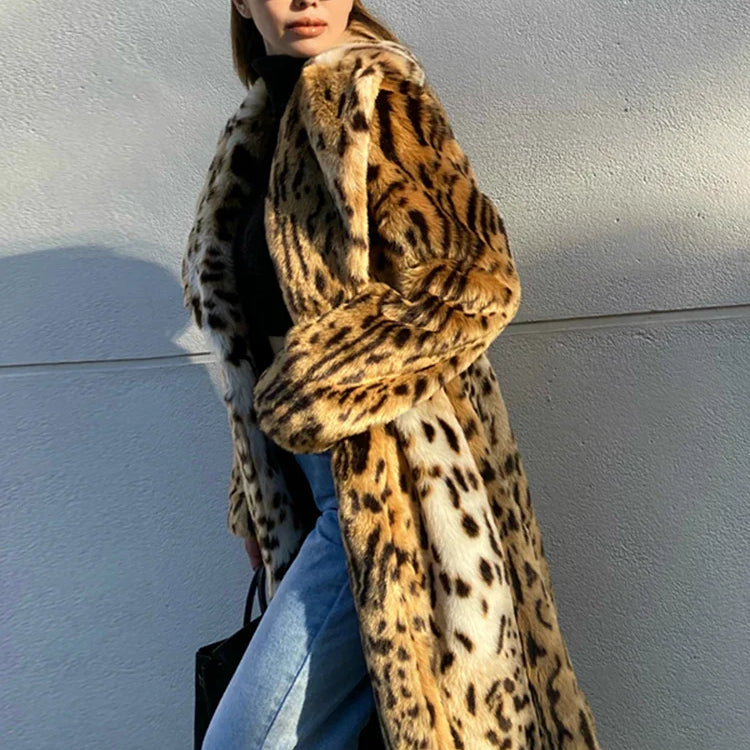 Winter Long Warm Thick Leopard Fluffy Faux Fur Coat Women Tiger Print Runway Loose Luxury Designer Clothing Women 2022 Multicolor