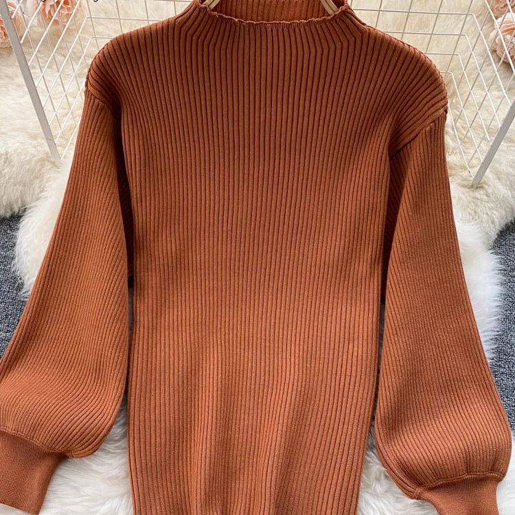 SINGREINY Women Retro Sweater Suits Fashion Lantern Sleeve Sheath Knitted Top+Elastic Loose Long Skirt Two Pieces Sets