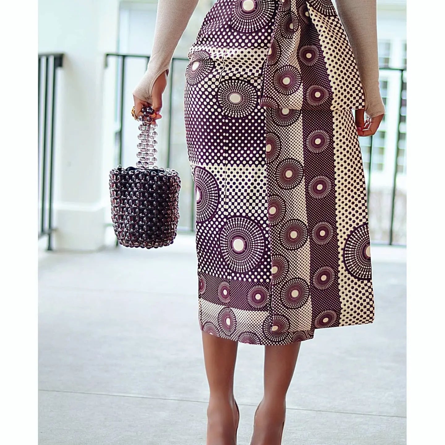 Women Skirts Print High Waist Stretchy Bodycon Midi Skirt Ladies Vintage Fashion Streetwear 2024 Autumn Winter Elastic Purple