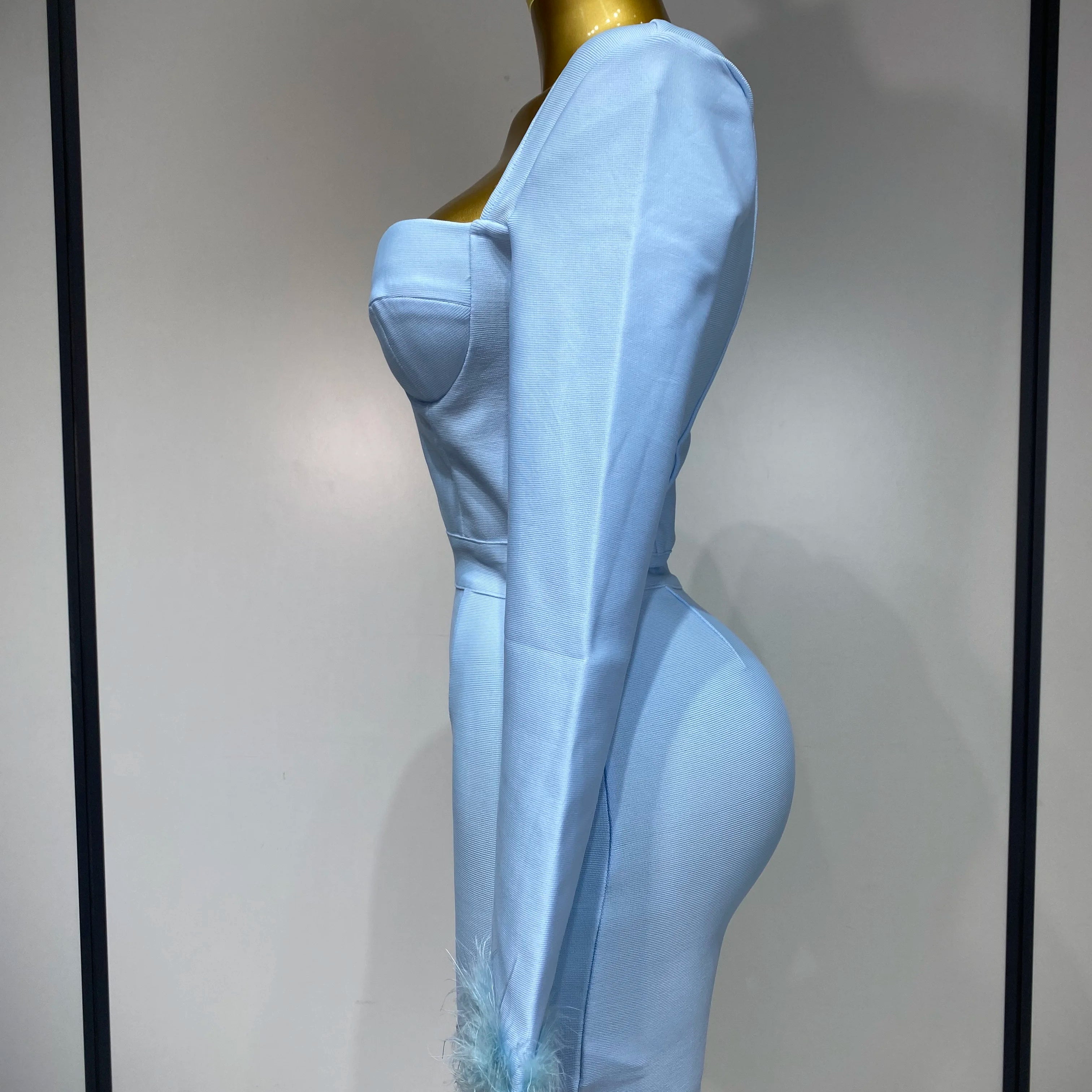 Women Fashion Sexy Long Sleeve Feathers Mini Bodycon Bandage Dress 2025 Elegant Evening Party Club Luxury Birthday Dresses