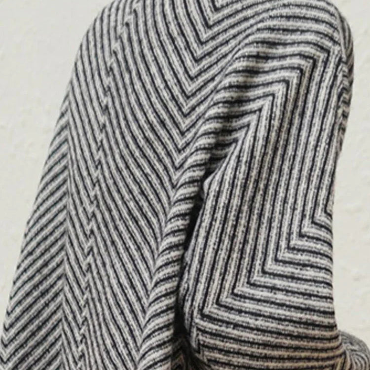 Autumn Winter Black and White Zigzag Woolen Coat Women Sashes A Line Loose Elegant Stylish Runway Korean Fashion 2022