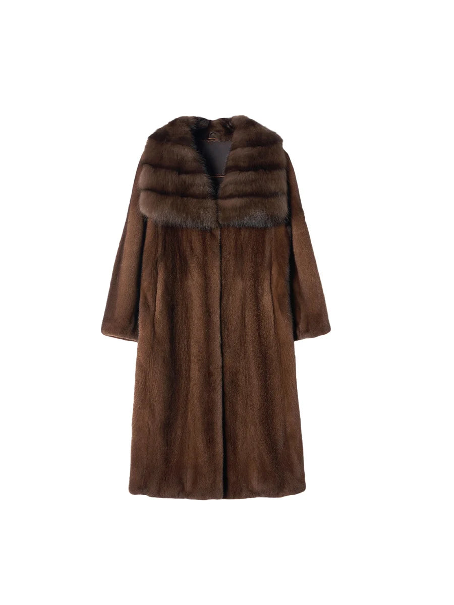 Lautaro Winter Long Luxury Elegant Thick Warm Soft Brown Faux Mink Fur Coat Women Turn-Down Collar Loose Stylish Furry Overcoat