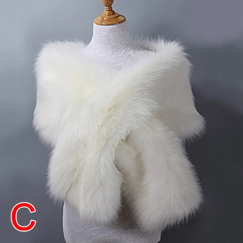 New Winter Women Fur Capes Champagne Wedding Faux Fur Bolero Stole Shawl Wraps Bridal Jacket Formal Evening Party Shrug C