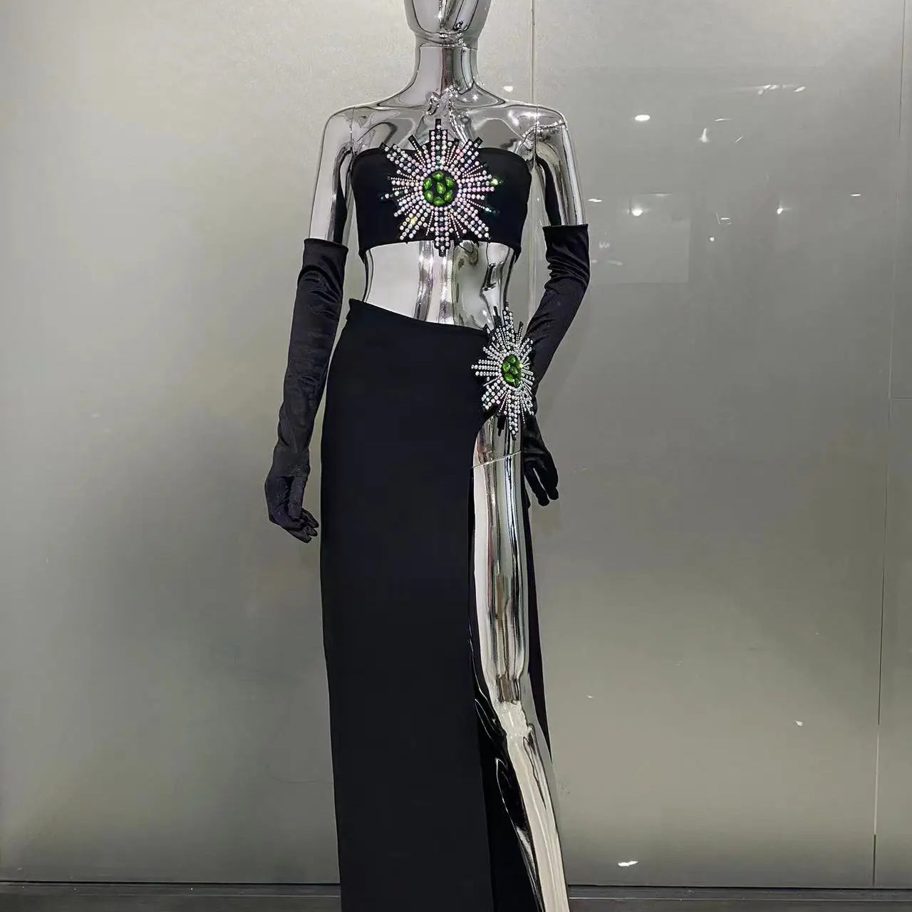 Celebrity Fashion Stage Wear Performance Costume Women Bandage Sexy 2 Pieces Bodycon Long Dress Nightclub Party Birthday Dress