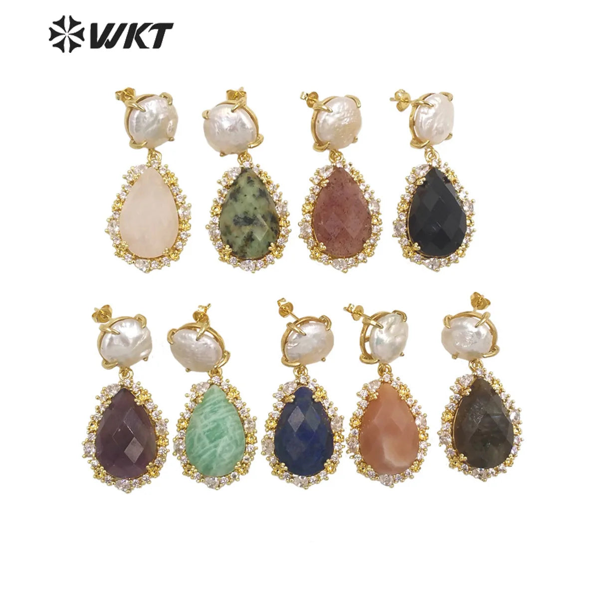 WKT-E698 WKT 2022 Elegant gift earrings new style gemstone gold-plated Earrings Retro party accessories jewelry trend new mix