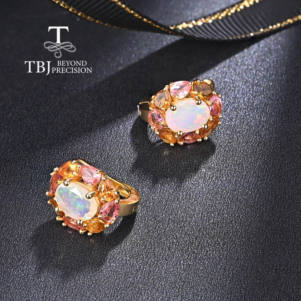 Light Luxury Gemstone Natural Opal Tourmaline Elegant design earrings for women 925 sterling silver Anniversary gift