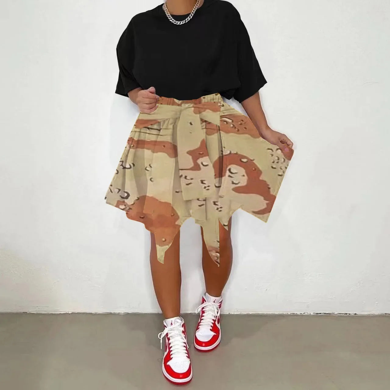 CM.YAYA Women Plaid Irregular High Waist Knee Length Skirts 2022 Summer Holiday Streetwear Sleeve Wrapped Lace Up Waist Skirt