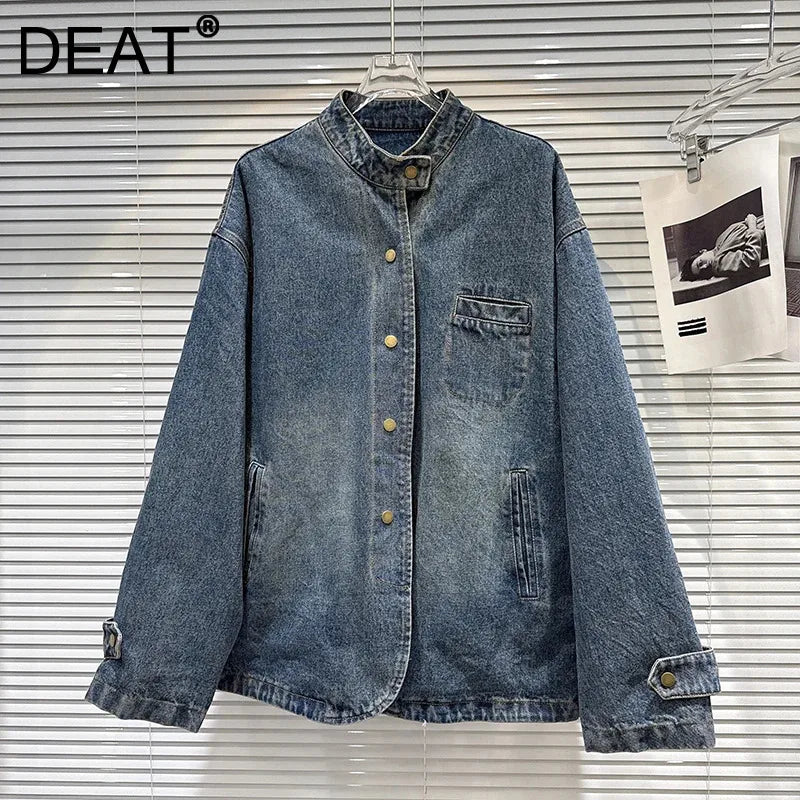 Winter New Vintage Pocket Design Cotton Lined Loose Denim Short Jacket For Women Loose Versatile Coat Female 11A07842