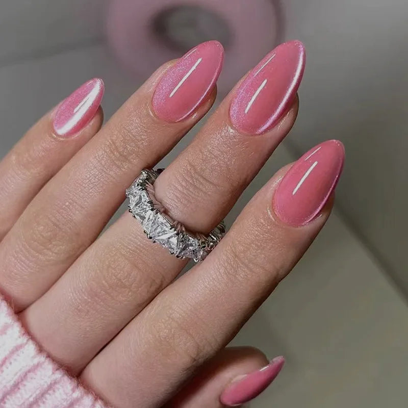 24Pcs Solid Color White Fake Nail Short Almond False Nails with Design Wearable Oval Press on Nails Finished Full Cover Nail Tip