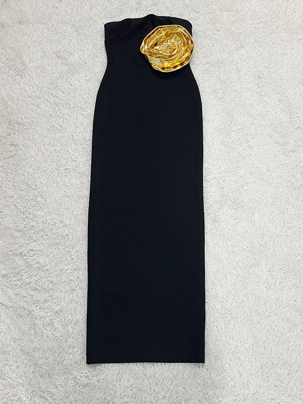 2025 Sexy Women's 3D Flower Decorative Bandage Dress Strapless Sleeveless Bodycon Off Back Long Dresses Evening Party Vestidos black