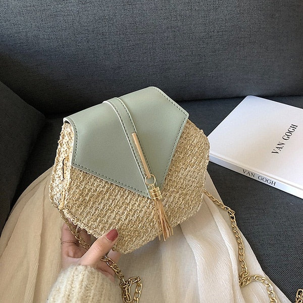 Summer Straw Handbag Wooden Handle Large Capacity Paper Rope Woven Straw Bag 2024 New Fashion Summer Vacation Travel Beach Bag green 19