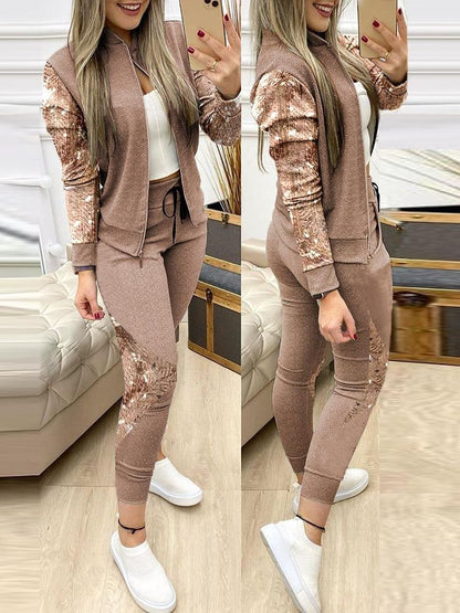Femmes deux pièces ensemble tenues automne femmes survêtement fermeture éclair pantalons et haut décontracté Sport costume hiver 2 pièces femme ensemble 