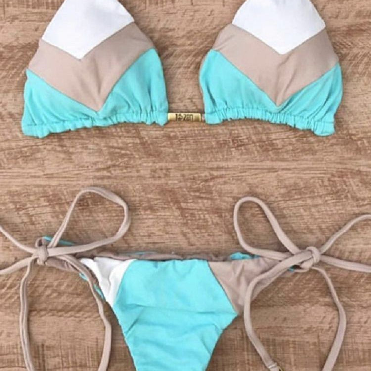 Sexy Halter Swimsuit Thong Micro Bikini Push Up - Brazilian Bikini Tropical Plant Print Swimwear String Mini Swimsuit