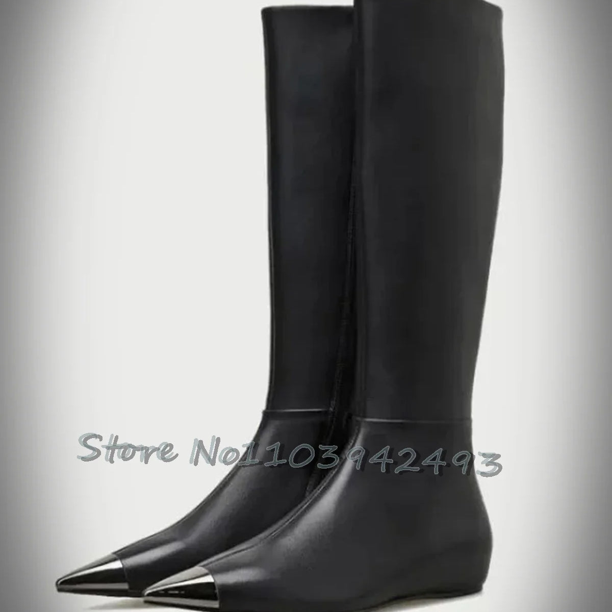 Fashion Catwalk Boots Women Botas Wide Fit Heels Loose Large Pants Tude Shoes Stiletto Knee-High Dress Winter Pull On Plus Size black