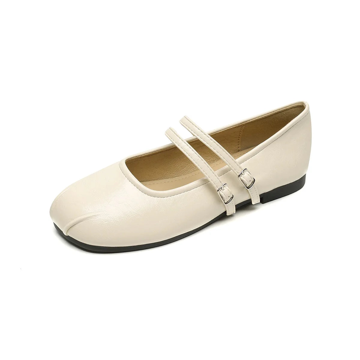 New spring women's outerwear shoes Round toe design Mary Jane shoes Ladies' casual flat shoes Work boat shoes Large sizes 41-43 Ivory