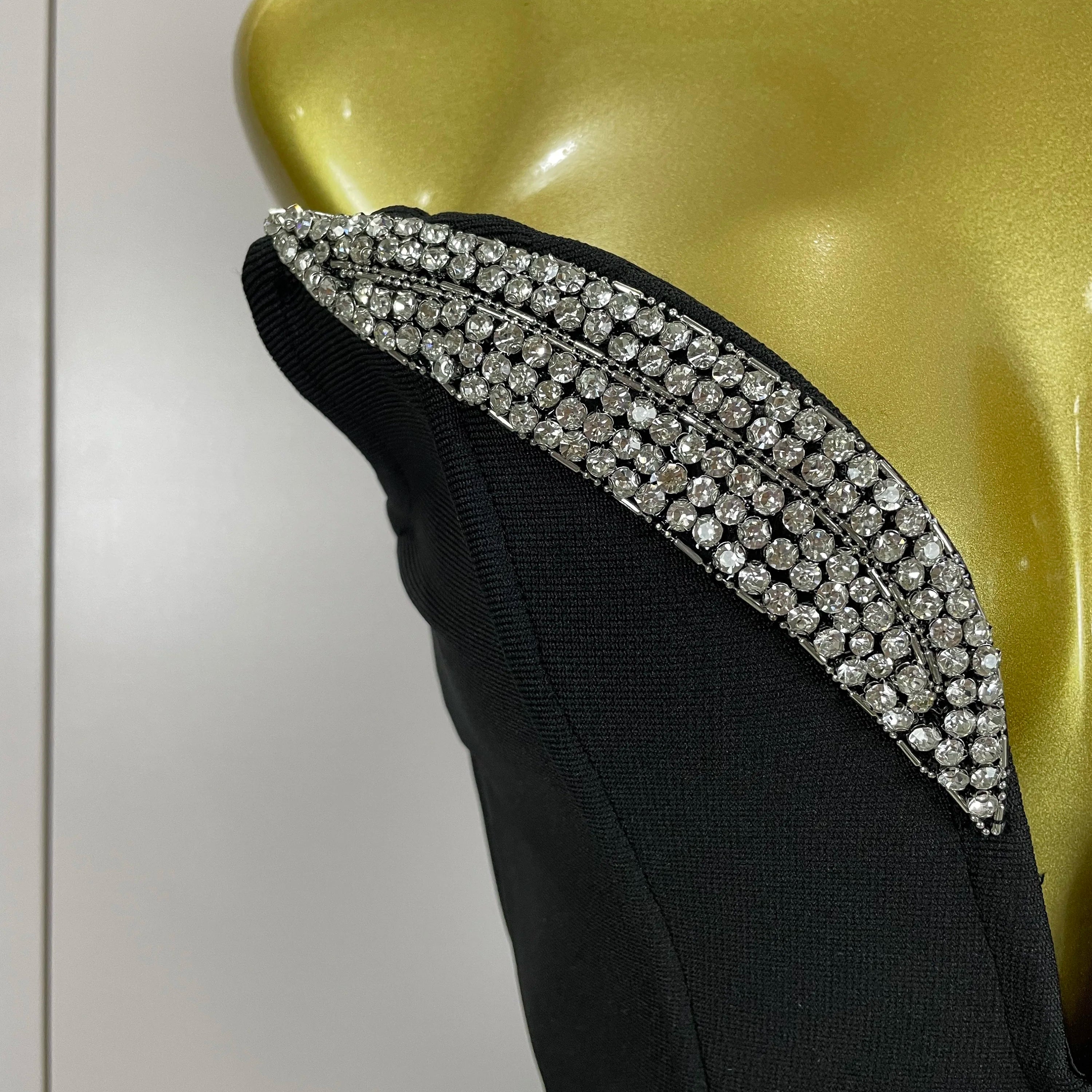 2025 Women Sexy Strapless Sparkly Rhinestones Bodycon Bandage Long Dress Fashion Celebrate Evening Party Luxury Birthday Dresses