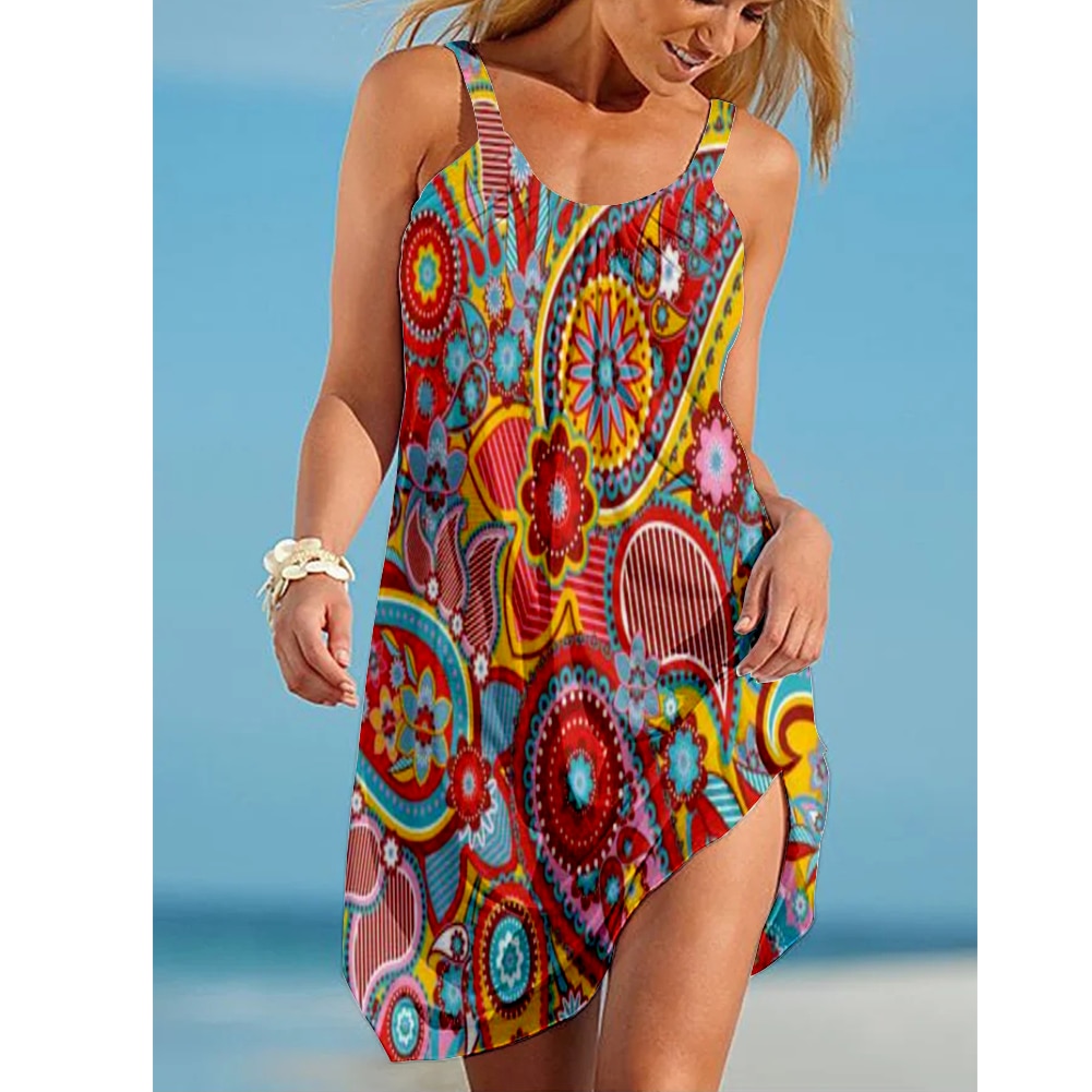 Sexy Beach Dress Nature Scenery 3D Print Strap Dresses Sleeveless Print Dresses AQDWS107883SJ3352