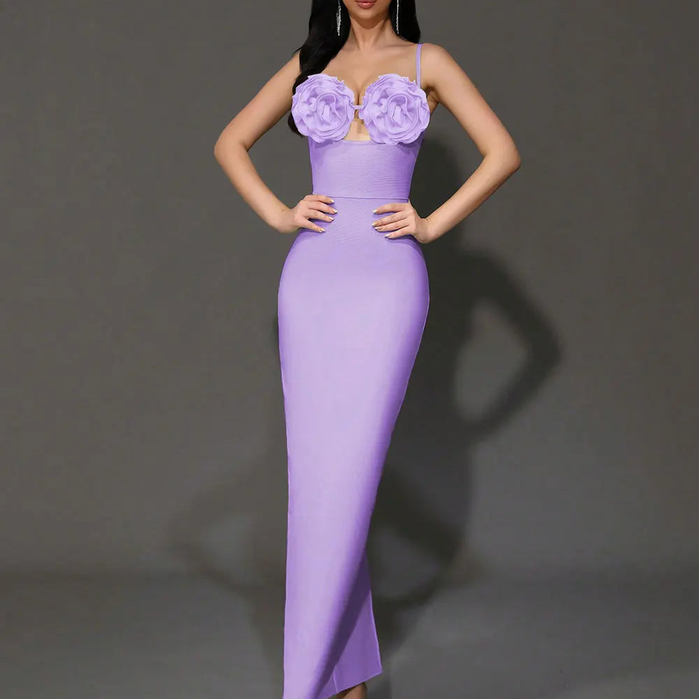 2024 Sexy Women'S Light Luxury Flower Design Bandage Dress Spaghetti Strap Sleeveless Bodycon Backless Long Dresses Vestidos