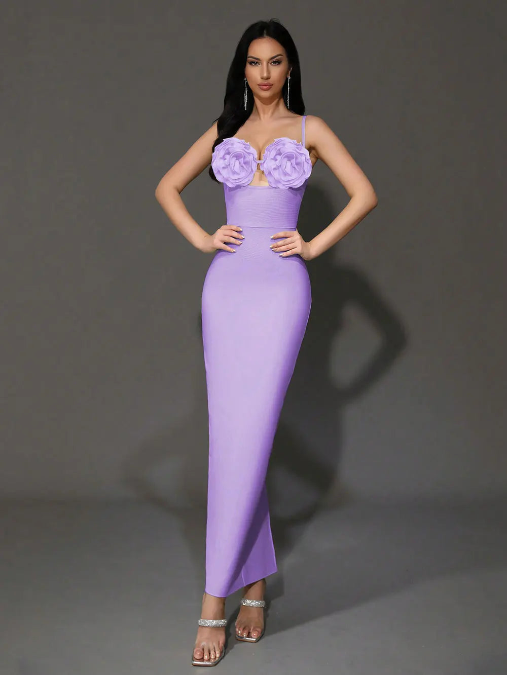 2024 Sexy Women'S Light Luxury Flower Design Bandage Dress Spaghetti Strap Sleeveless Bodycon Backless Long Dresses Vestidos