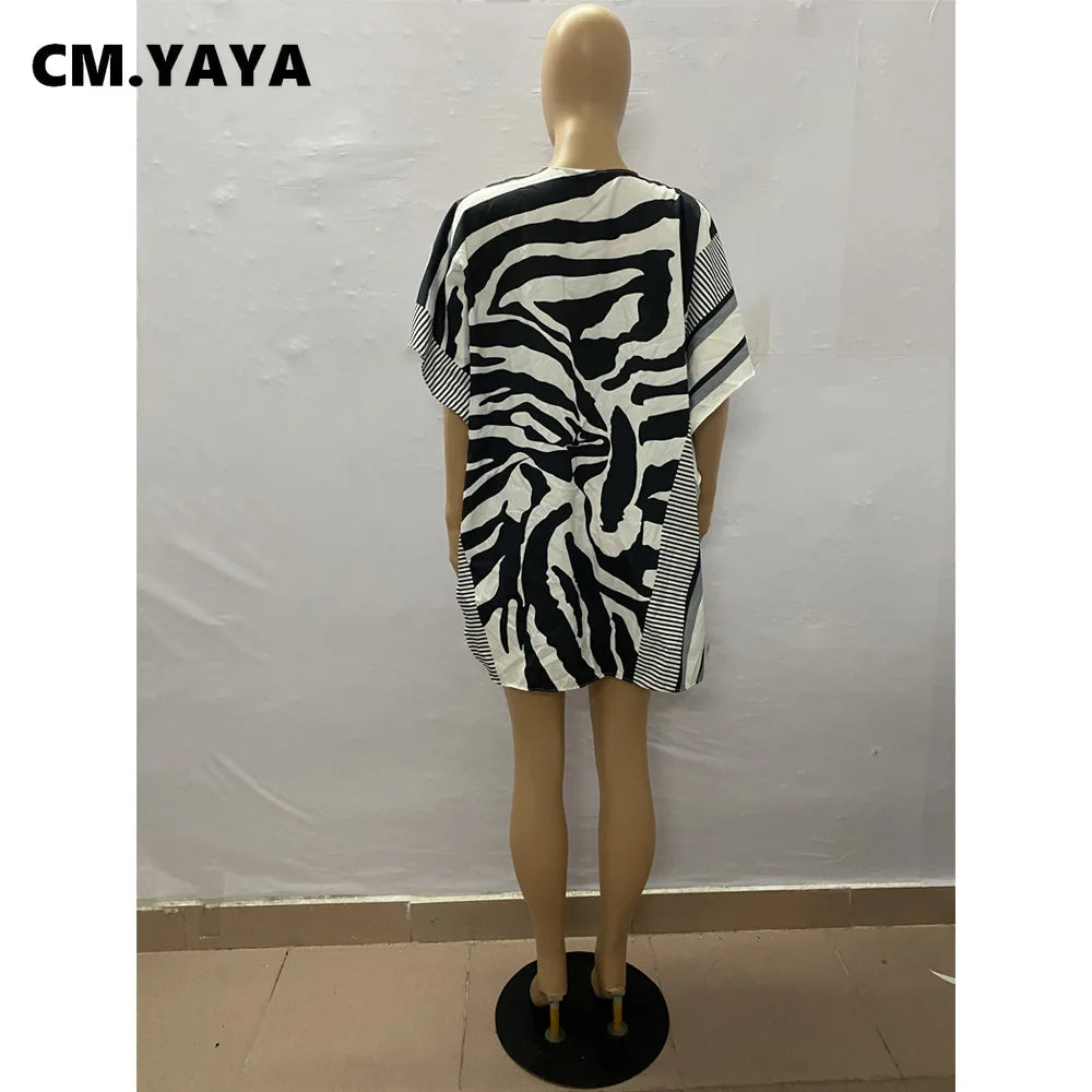 Elegant Zebra Striped Women 3d Printed Tie Up Open Stitched Batwing Sleeve Shirt Blouse Tops