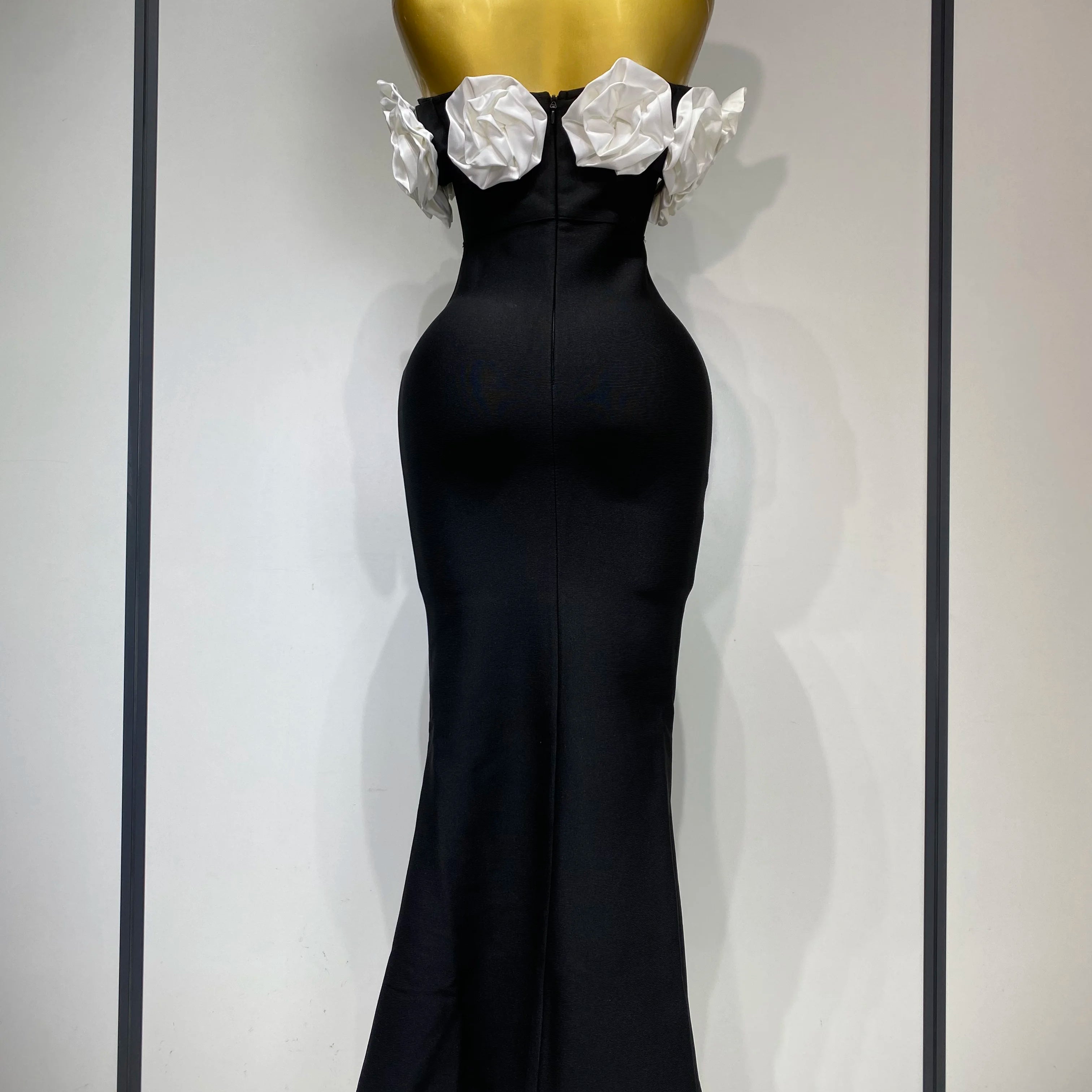 Women Luxury Rhinestone Celebrity Sexy Off Shoulder Flower Maxi Long Bodycon Bandage Dress Elegant Evening Club Party Outfit