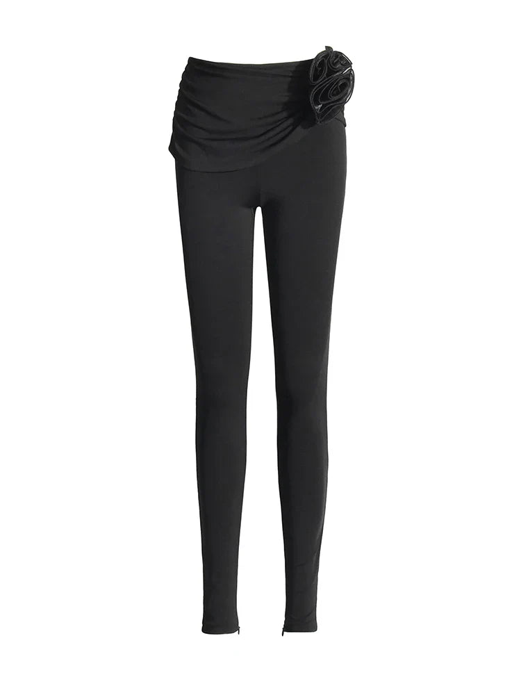 Slim Two Piece Set For Women Swinging Collar Long Sleeve Top High Waist Spliced Appliques Pant Casual Sets Female BLACK PANT