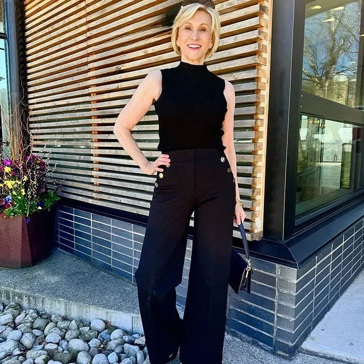 Tummy Control Button Wide Leg Pant for Women Dropshipping Womens Office Wide Leg Pants Loose Casual Trousers Straight Pants 2024