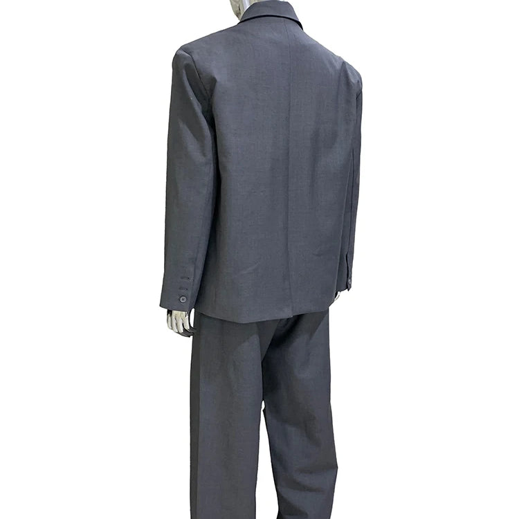 Lautaro Autumn Oversized Gray Blazers for Men Peaked Lapel Shoulder Pads Double Breasted Loose Luxury Designer European Clothes