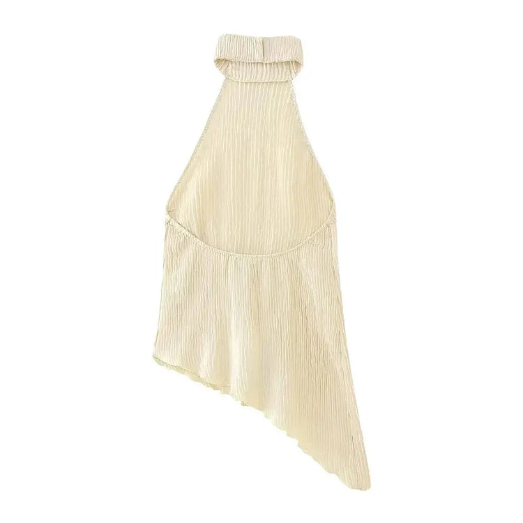 TRAF 2023 Women 2 Pieces Sets Fashion Asymmetric Halter Top Women Suit Casual Ruched Long Pants Set Womens Outfits