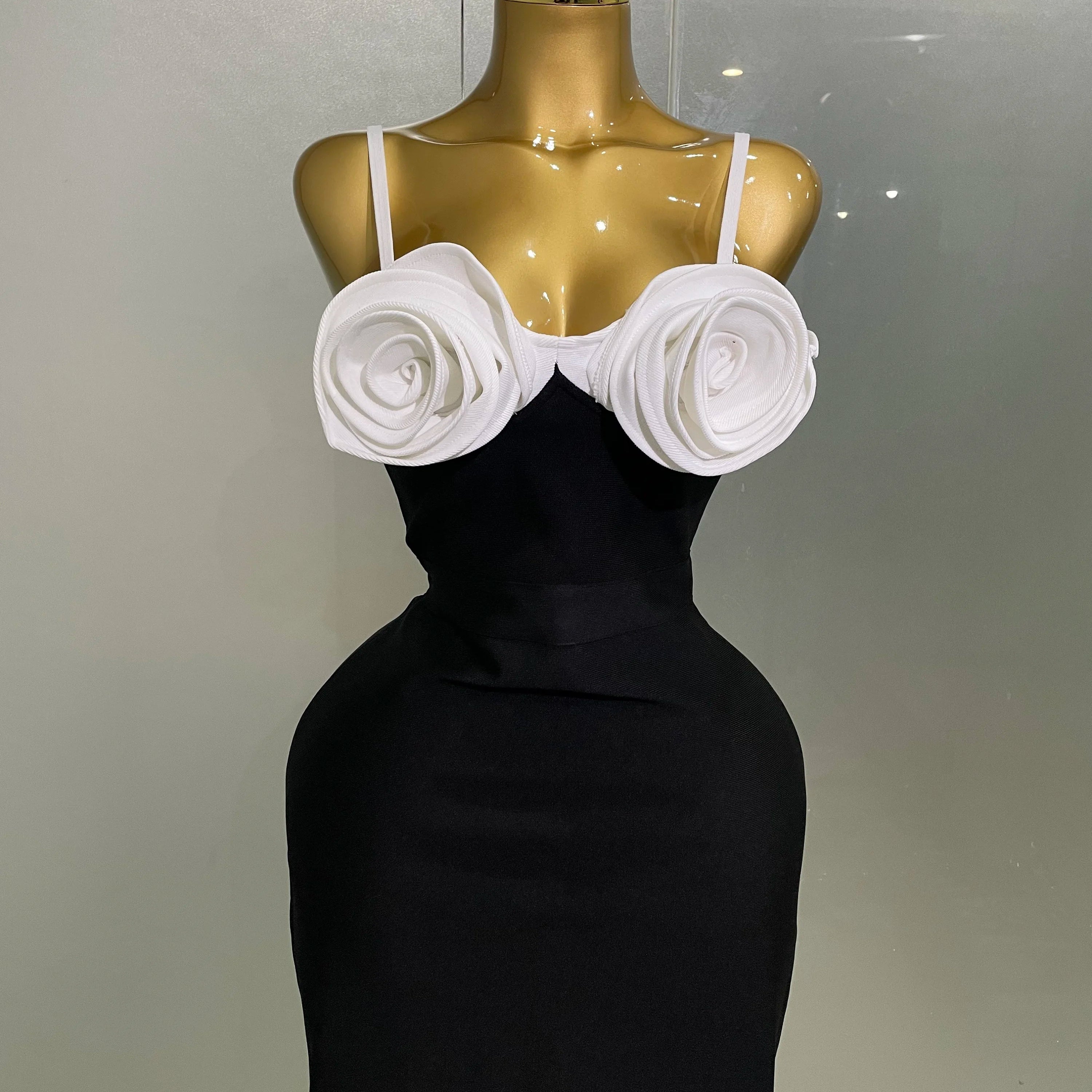 Women 2025 New Celebrity Sexy Sleeveless 3D Flower Patchwork Mini Bodycon Bandage Short Dress Elegant Evening Club Party Dress black